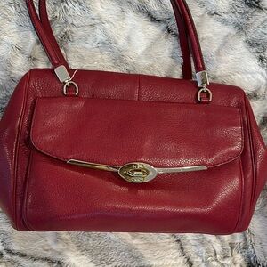 COACH Madison Madeline 2WAY satchel bag crafted from premium leather color red.